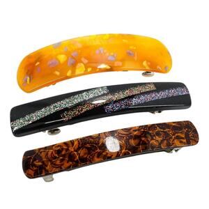 Lot of 3 Vintage 80s 90s Large Barrettes Tortoiseshell Glitter Confetti Lucite
